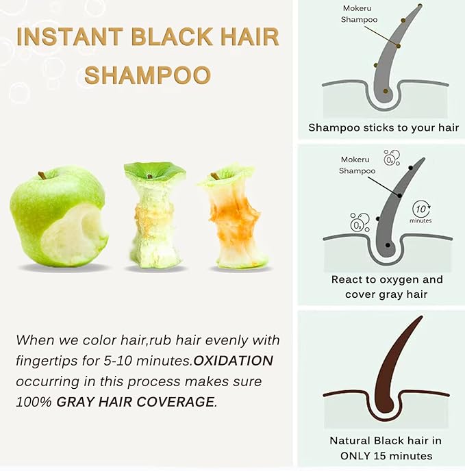 Instant Black Hair Shampoo for Gray Hair - Herbal Black Hair Dye Shampoo 3 in 1 for Women & Men,16.90 Fl Oz Black Hair Dye, Long lasting Black Shampoo, Champu Para Canas & Shampoo Para Canas(Black)