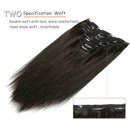 Caliee 16Inch Hair Extensions Clip in Human Hair Color 1B Natural Black Silky Straight Hair Clip in Extensions Seamless Invisible Double Weft Full Head for Woman 120G