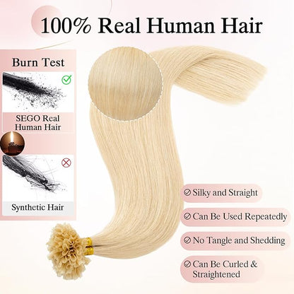 U Tip Hair Extensions Human Hair Pre Bonded Extensions Keratin Fusion Extensions K Tip Hair Extensions Real Human Hair Silky Straight Natural 50g/100 Stands 18" Bleach blonde
