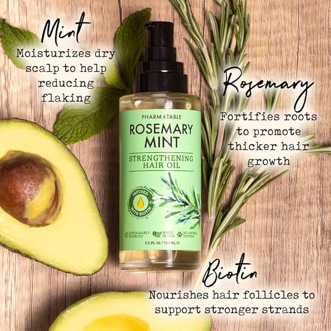 Rosemary & Mint Hair Oil - Infused with Biotin, Nourishes the Scalp, Helps Support Hair Growth, 100ml