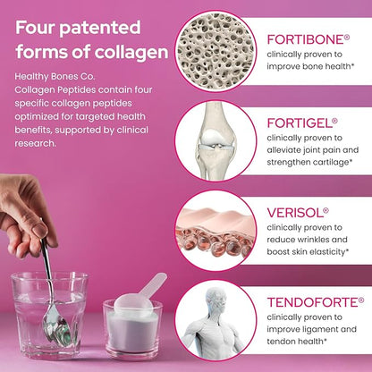 FORTIBONE Premium Bone Health Collagen Peptides w/FORTIGEL, VERISOL & TENDOFORTE, Clinically-Supported for Bones Joints Skin Hair Nails, Hydrolyzed Collagen Complete, Anti-Aging Formula (30 Servings)