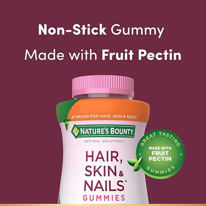 Nature's Bounty Optimal Solutions Hair, Skin and Nails Collagen Pectin Gummies, 100 mg Collagen and 2,500 mcg Biotin Per Serving, No Stick Gummy, Tropical Citrus Flavor, 200 ct, 100 Total Servings