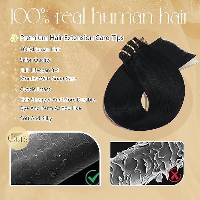 Clip in Hair Extensions Real Human Hair 75g #1 Jet Black Human Hair Extensions 15 Inches 7pcs Natural Straight Silky Black Hair Clip Ins for Black Women 75g #1