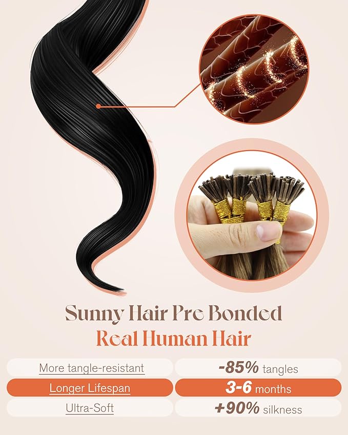 Sunny Hair I Tip Hair Extensions Human Hair 22inch Cold Fusion Dark Brown Highlight Caramel Blonde Itip Human Hair Extensions for Wedding Pre Bonded Create Beauty 50g