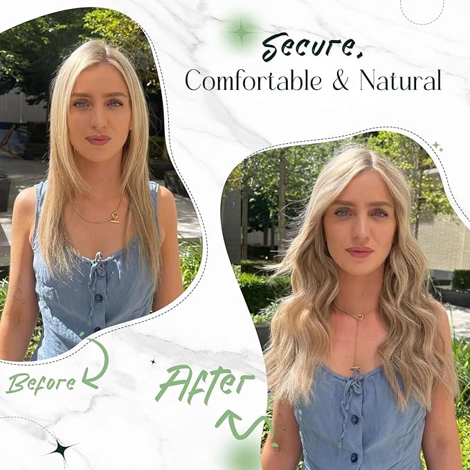 RUNATURE Wire Hair Extensions Blonde Human Hair Extensions with Transparent Fish Line, Real Human Hair, Clip in One Piece Extensions 18 Inch 80g #60 Platinum Blonde