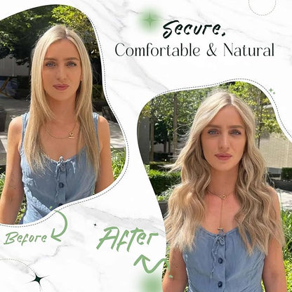 RUNATURE Wire Hair Extensions Blonde Human Hair Extensions with Transparent Fish Line, Real Human Hair, Clip in One Piece Extensions 18 Inch 80g #60 Platinum Blonde