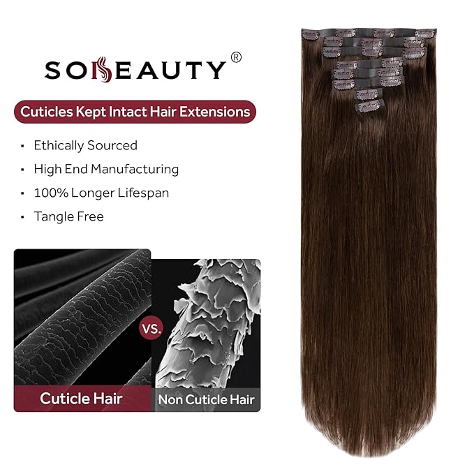 Clip in Hair Extensions Real Human Hair Chocolate Brown Seamless Clip In 100% Straight Remy Hair Extensions PU Skin Weft Add Volume for Women #4A 20Inch 120G 8PCS