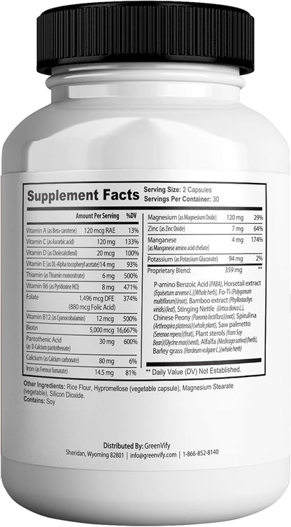 ReFirmanceMax Hair Growth Supplement, 60 Capsules, with Biotin 5000mcg, Vitamins B12, Calcium, Saw Palmetto, 30 Day Supply (2)