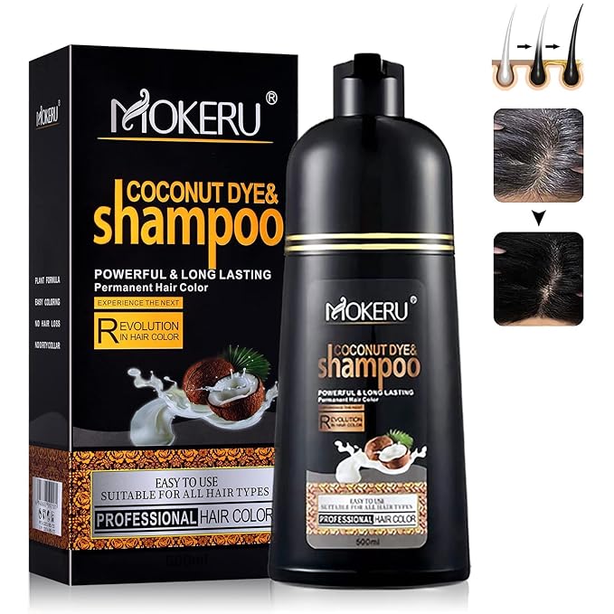 Instant Black Hair Shampoo for Gray Hair - Herbal Black Hair Dye Shampoo 3 in 1 for Women & Men,16.90 Fl Oz Black Hair Dye, Long lasting Black Shampoo, Champu Para Canas & Shampoo Para Canas(Black)