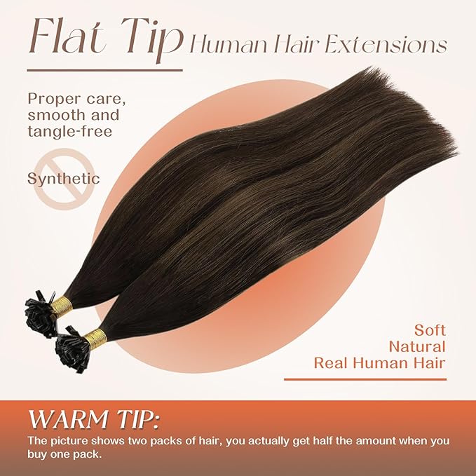 Sunny Hair Flat Tip Hair Extensions Real Human Hair Darkest Brown Ombre Medium Brown K Tip Hair Extensions Real Human Hair 20inch Ktip Extensions Human Hair Straight 50g