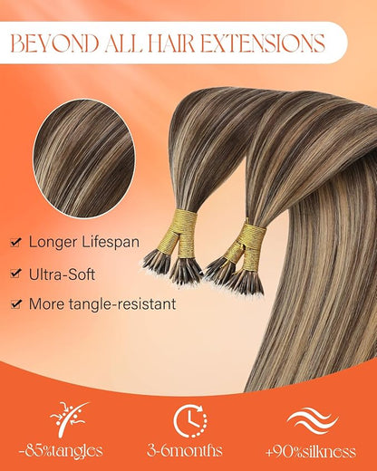 Sunny Hair 22inch Nano Bead Hair Extensions Human Hair Brown Blonde Nano Loop Hair Extension Long Straight Hair Nano Human Hair Extensions 50g
