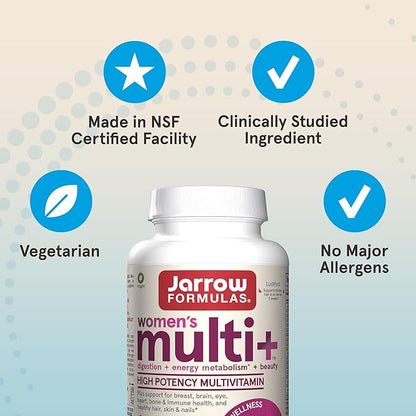 Jarrow Formulas Women's Multi+ Lustriva Hair Growth for Women, Vitamin A, D, Zinc & Lutein, 60 Tablets, 30 Day Supply