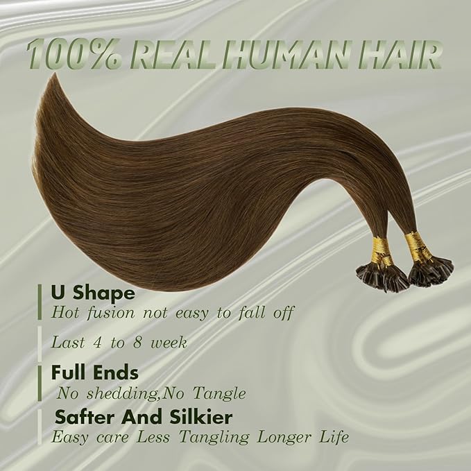 RUNATURE U Tip Human Hair Extensions Brown Straight Pre Bonded Hair Extensions Human Hair U Tip Extensions Soft Keratin Hair Brown Silky 20 Inch 50g 50s