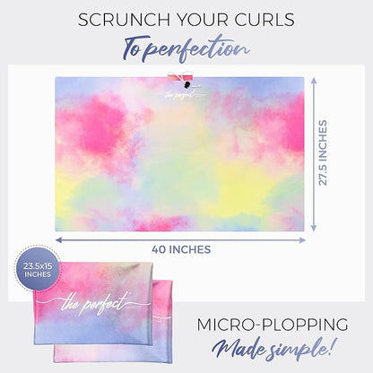THE PERFECT HAIRCARE Curly Hair Girls Microfiber Plopping Towel Set - Anti-frizz Silky Smooth Hair Drying Wrap for Women - Super Absorbent Large Hair Towel + 2 Scrunching Towels to Micro Plop