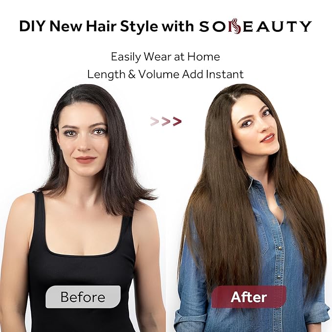 Clip in Hair Extensions Real Human Hair, 100% Remy Chocolate Brown Hair Extensions for Long Hair, Tangle-free&Shedding-free, #4 16Inch 120G 7PCS