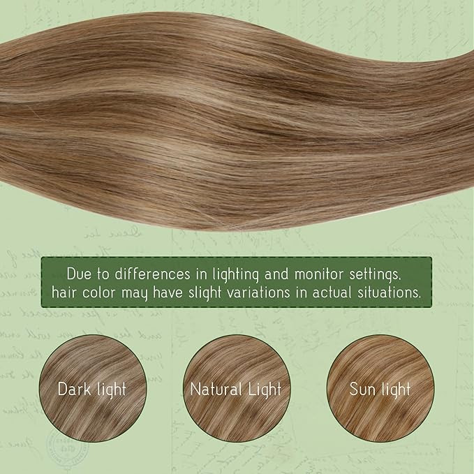 RUNATURE Clip in Hair Extensions Real Human Hair, Short Hair Extensions Clip Ins for Women, Soft Straight Remy Hair, 12 Inch 80g 7pcs, #10P16 Dark Blonde Highlights Caramel Blonde