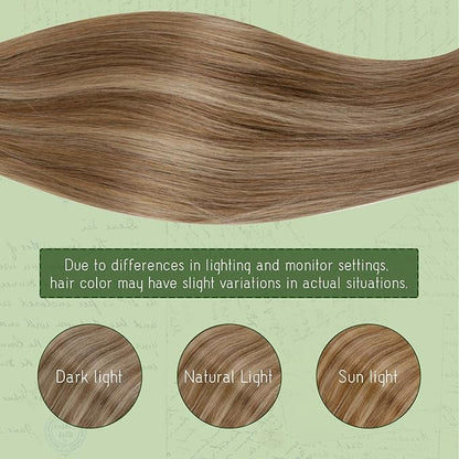 RUNATURE Clip in Hair Extensions Real Human Hair, Short Hair Extensions Clip Ins for Women, Soft Straight Remy Hair, 12 Inch 80g 7pcs, #10P16 Dark Blonde Highlights Caramel Blonde