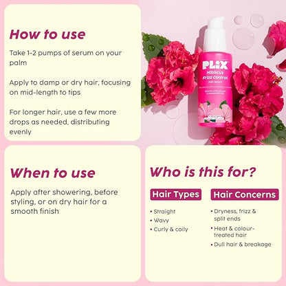 Hibiscus Frizz Control Hair Serum | Protects & Smoothes, Dry, Flyaway & Frizzy Hair, With 13 Nourishing Oils | 3x Strength with Fiberhance | 50ml