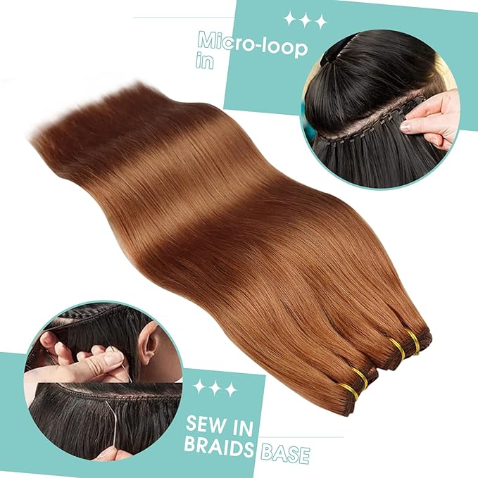 YoungSee Weft Human Hair Extensions Copper Weft Real Hair Extensions Copper Sew in Hair Extensions Copper Remy Hair Weft Extensions 100g 22inch