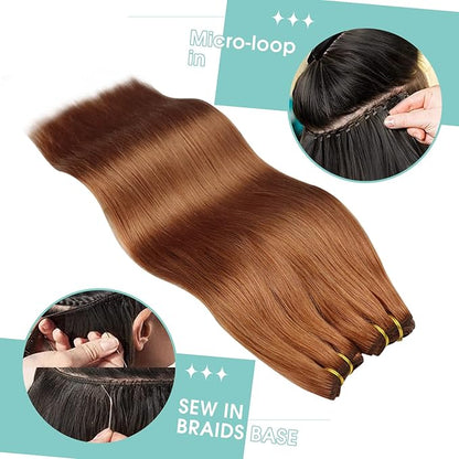 YoungSee Weft Human Hair Extensions Copper Weft Real Hair Extensions Copper Sew in Hair Extensions Copper Remy Hair Weft Extensions 100g 22inch