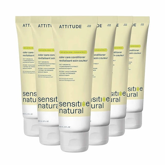 ATTITUDE Hair Conditioner for Sensitive Dry Scalp, Soothing Oat, Protects Color, Naturally Derived Ingredients, Dermatologically Tested, Vegan Detangler, Color Care, 8 Fl Oz (Pack of 6)