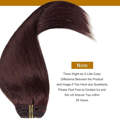 Loxxy Hair Extensions Seamless Clip in Human Hair 9A Grade Brazilian Human Hair Extension Silky Straight Natural Hair Extensions Clip in Full Head Human Hair Red Wine #99J 7pcs 16 Clips 16Inch 120G