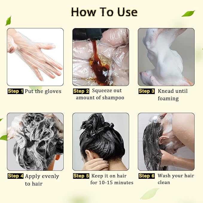 Black Hair Dye Shampoo 3 in 1 for Gray Hair Coverage, Color Shampoo for Women and Men, Instant Herbal Ingredients Hair dye (16.9 Fl oz)