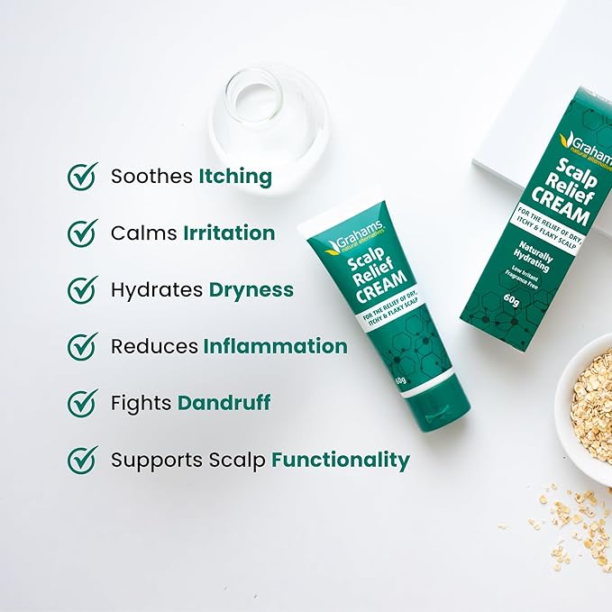 Scalp Relief Cream by Grahams Natural - Relief for Dry, Itchy, Flaky Scalps & Dandruff - Scalp Moisturizer with Manuka Honey, Calendula, Jojoba Seed Oil (2.11oz)