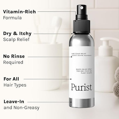 Purist Dandruff Spray – Leave-In Itchy, Dry Scalp Treatment – Hydrating, Lightweight, Soothing Scalp Moisturizer – Scalp Care Spray for Dryness, Dandruff, Flaky Scalp – Non-Greasy and Quick Relief