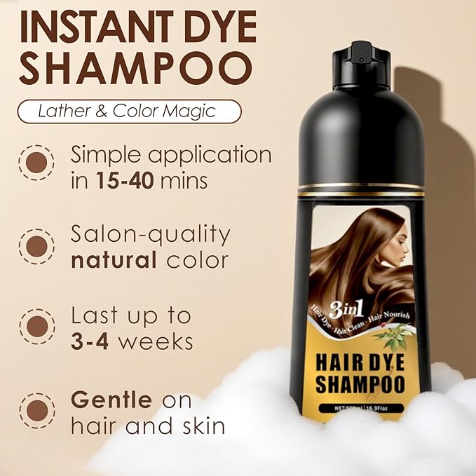 Hair Dye Shampoo 3 in 1, Instant Hair Color Shampoo with Herbal Ingredients, Long-Lasting Natural & Vibrant Shades for Women & Men, Easy At-Home Application 16.9 Fl Oz (Blonde Brown)