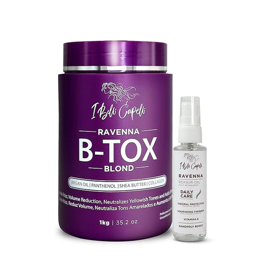 Ravenna Hair Straightening Kit – Blonde Hair B-tox & Repair Oil – Anti-Frizz, Intense Hydration, Shine – Formaldehyde-Free – B-otox Hair Treament For Blonde Hair (2-Pack)