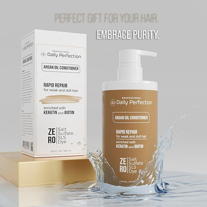 (dp) Argan Oil Conditioner – Repair & Protect Damaged Hair – Clean + Salon-Grade Formula with Biotin & Keratin