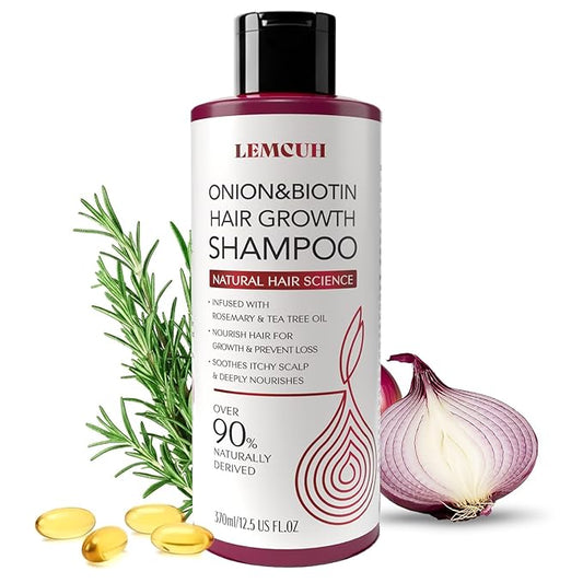 Onion & Biotin Hair Growth Shampoo: Infused With Natural Rosemary Tea Tree Oil Anti Hair Loss Treatment - Scalp Smooths Thickening Formula Support Hair Regrowth For Women Men 12.5Fl Oz