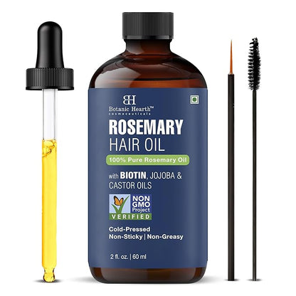 Botanic Hearth 100% Pure Rosemary Oil For Hair (2 Fl Oz) Infused With Biotin, Jojoba & Castor Oil | Hair Treatment | Nourishing & Volumizing | Non Gmo Verified | With Applicators - Hair Tonic