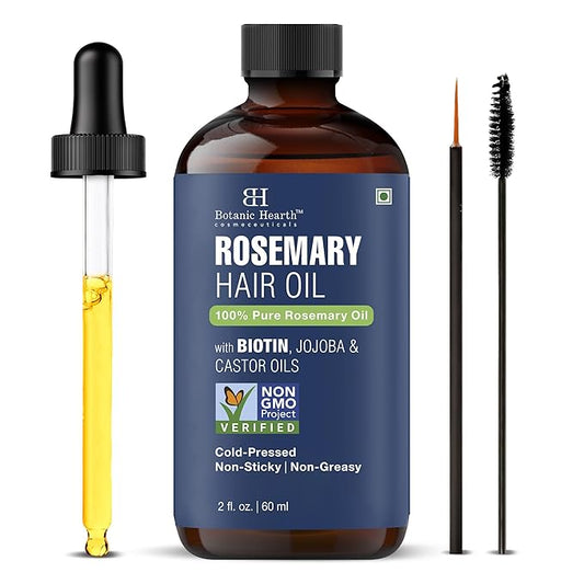 Botanic Hearth 100% Pure Rosemary Oil For Hair (2 Fl Oz) Infused With Biotin, Jojoba & Castor Oil | Hair Treatment | Nourishing & Volumizing | Non Gmo Verified | With Applicators - Hair Tonic