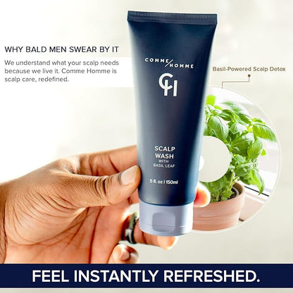 Comme Homme Hydrating Scalp Wash for Bald Men | Gently Cleanses, Soothes & Energizes with Basil, Aloe, Tree Tea & Caffeine | Scalp Wash for Face & Scalp | 5 fl. oz/ 150 ml