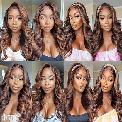 Ombre Body Wave Bundles Human Hair 1BP430 Highlight Brown and Light Brown two tone Double Weft Brazilian Human Hair Soft and Silky for Black Women 18 20 22 Inch