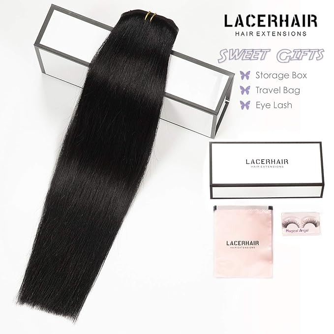 Lacer Hair Glam Seamless Clip in Hair Extensions Natural Off Black Human Hair Extensions 110g 7pcs 20 Inch Clip in Human Hair with Invisible PU Weft Remy Seamless Clip on Hair Extensions for Women #1
