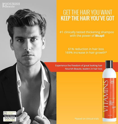 Nourish Beaute Vitamins Natural Shampoo for Hair Growth and Hair Loss for Hair Regrowth,Volume and Thickening with Biotin,DHT Blockers, No Sulfate, For Men and Women, Premium Gold Label, 3 Pk