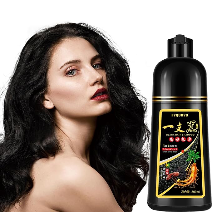 Instant Black Hair Shampoo 500ml for Men & Women, 3 in 1 Hair Dye Shampoo - 100% Gray Hair Coverage in Minutes, Natural Black Hair Color for Home Salon Use, 17.6 Fl Oz
