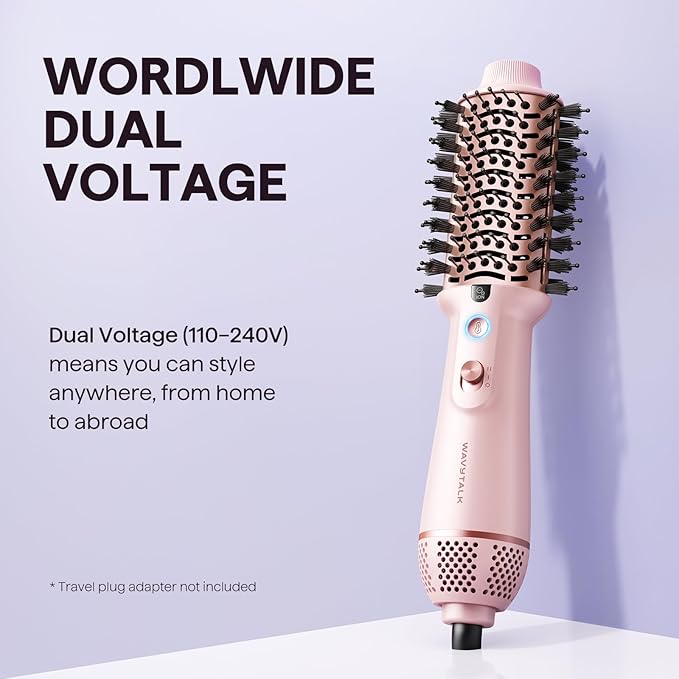 Wavytalk Dual Voltage Hair Dryer Brush for International Travel, 110V-240V Jet Brush, Ionic Hair Dryer Brush Reduces Damage, Anti-Frizz Straight Hair, Curls and Blowouts, Volumizing