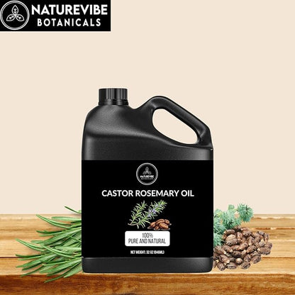 Naturevibe Botanicals Castor Rosemary Oil 32 Ounces | 100% Pure and Natural | Great for Skin Care and Hair Care