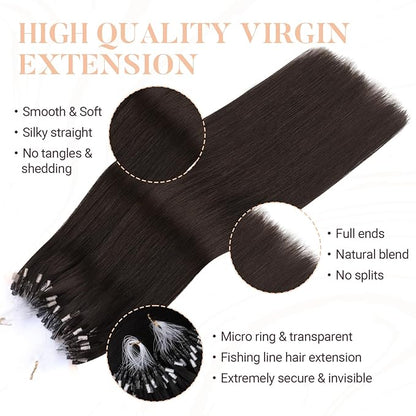 MAXITA Microlink Hair Extensions Human Hair Dark Brown Micro Bead Hair Extensions Virgin Human Hair, 50g/50 Strands/Pack, 22 In