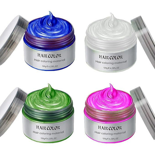 Temporary Hair Color Spray, Natural Hair Coloring Wax Material Disposable Hair Styling Clay Ash for Cosplay, Party, Masquerade, Halloween (Blue, White, Green, Pink, 1 Pack)