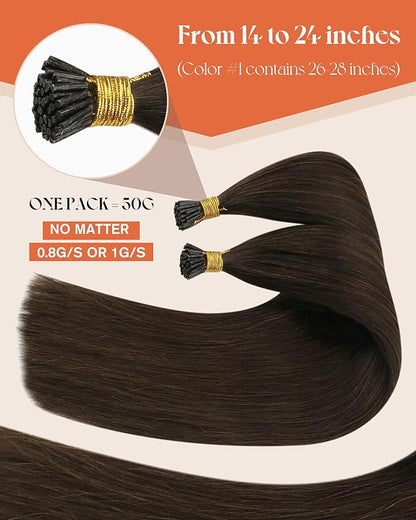 Sunny Hair I Tip Hair Extensions Human Hair Dark Brown Itip Human Hair Extensions Brown I Tip Hair Extensions for Women Itips Remy Hair 14inch 50g