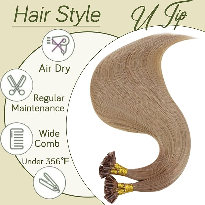 RUNATURE U Tip Hair Extensions Human Hair for Women Invisible 12 Inch Short Ombre Strawberry Blonde Fading to Light Blonde U Tips Keratin Hair Extensions Real Human Hair Silky Full Ends 40g 50 Strands
