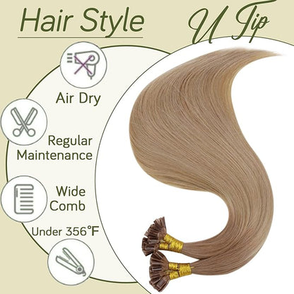 RUNATURE U Tip Hair Extensions Human Hair for Women Invisible 12 Inch Short Ombre Strawberry Blonde Fading to Light Blonde U Tips Keratin Hair Extensions Real Human Hair Silky Full Ends 40g 50 Strands