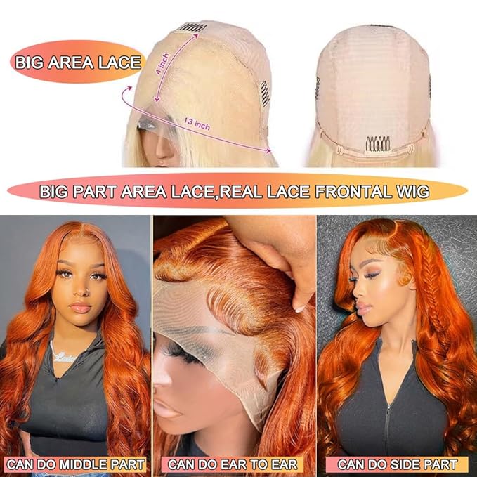 #350 Ginger Lace Front Wigs Human Hair Body Wave 13x4 Hd Ginger Orange Lace Front Wig Human Hair Wear and Go Glueless Ginger Wigs Human Hair Pre Plucked with Baby Hair Colored Wigs For Black Women