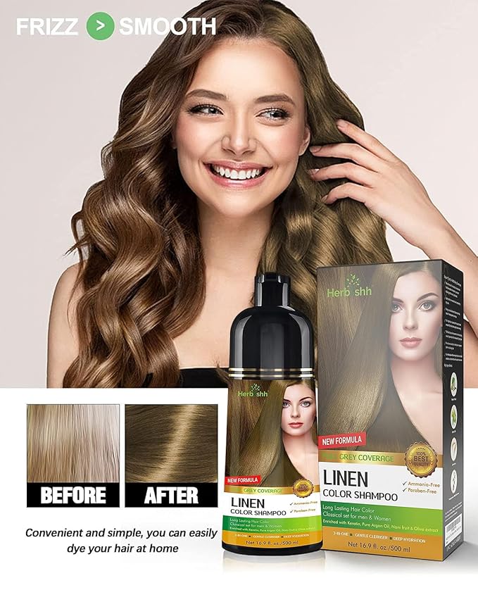 Combo Pack - Herbishh Hair Color Shampoo for Gray Hair + Argan Intense Hair Mask - Long-Lasting Color in Minutes - Stimulates Dry, Frizzy Hair - 500 Ml (Linen)