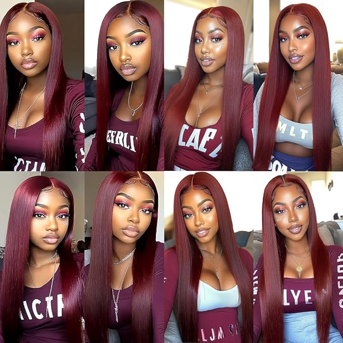 99j Burgundy Straight Bundles Human Hair Wine Red Human Hair Straight Bundles Brazilian Wet and Wavy Soft Silky for Woman 12 14 16 Inch